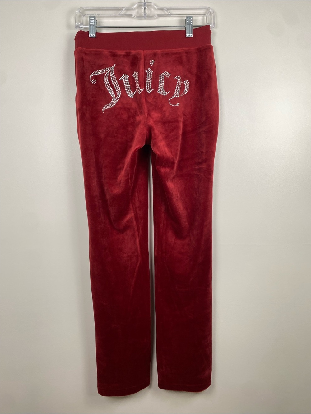NWT Juicy Couture Red Velour Rhinestone Logo Pants Red Dahlia XS